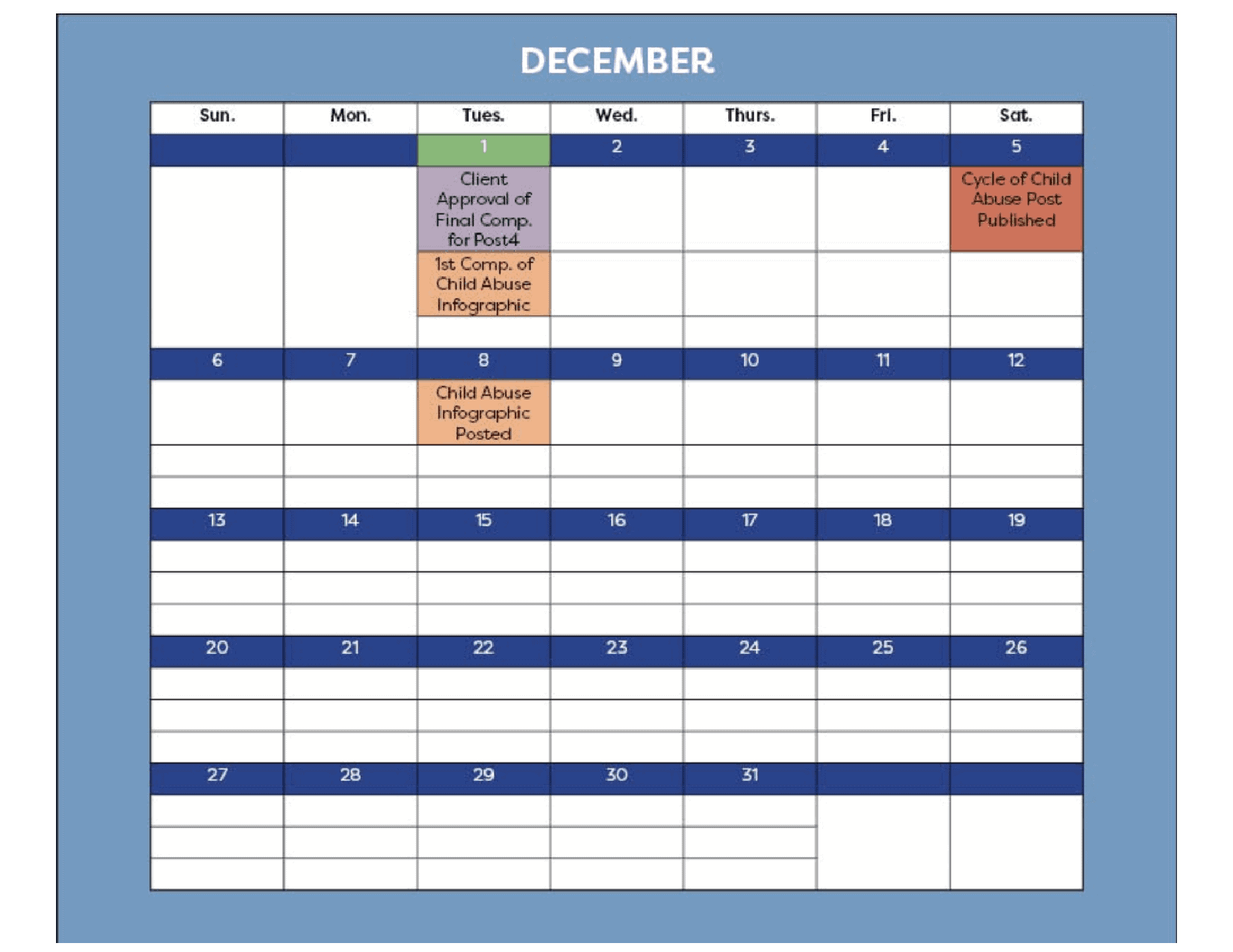 Timing and Action calendar- December