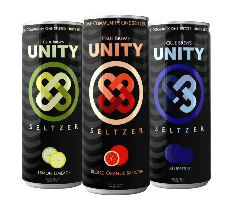 Unity Seltzer cans with different flavors